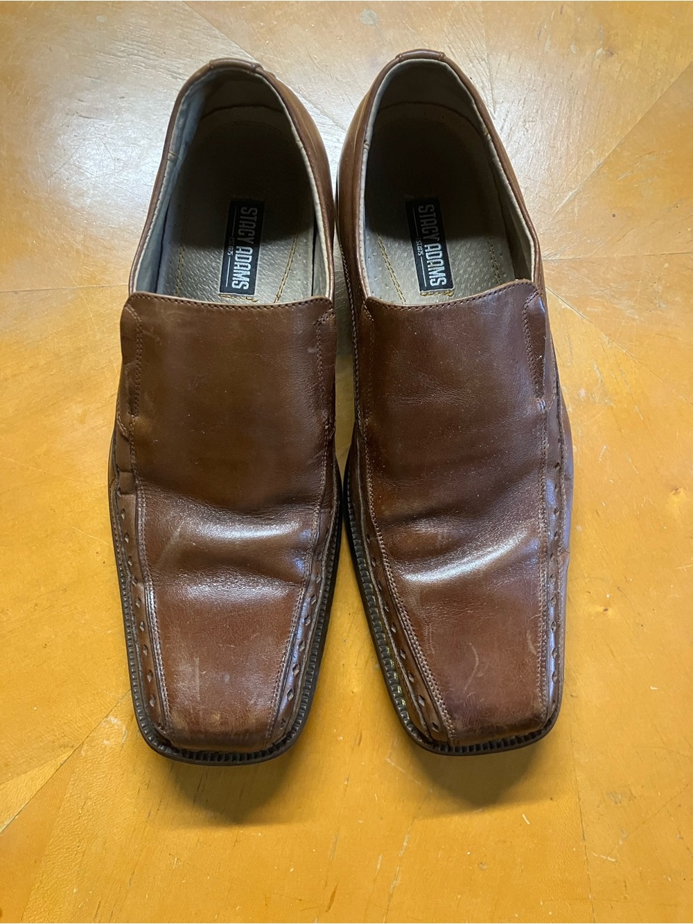 Stacy Adams Danton Mens 9 Cognac Leather Square Toe Slip On Loafers Box